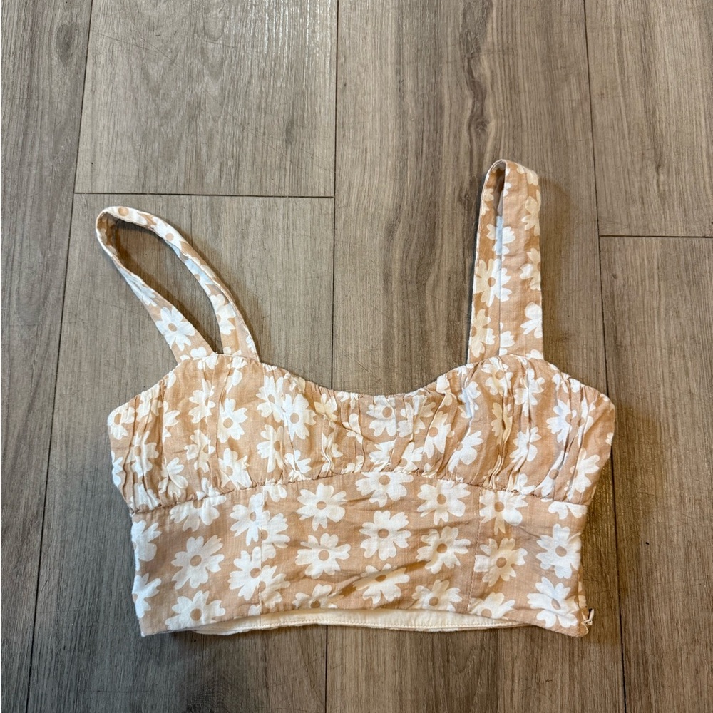 Princess Polly Tan Ruched Fitted Crop Tank Top